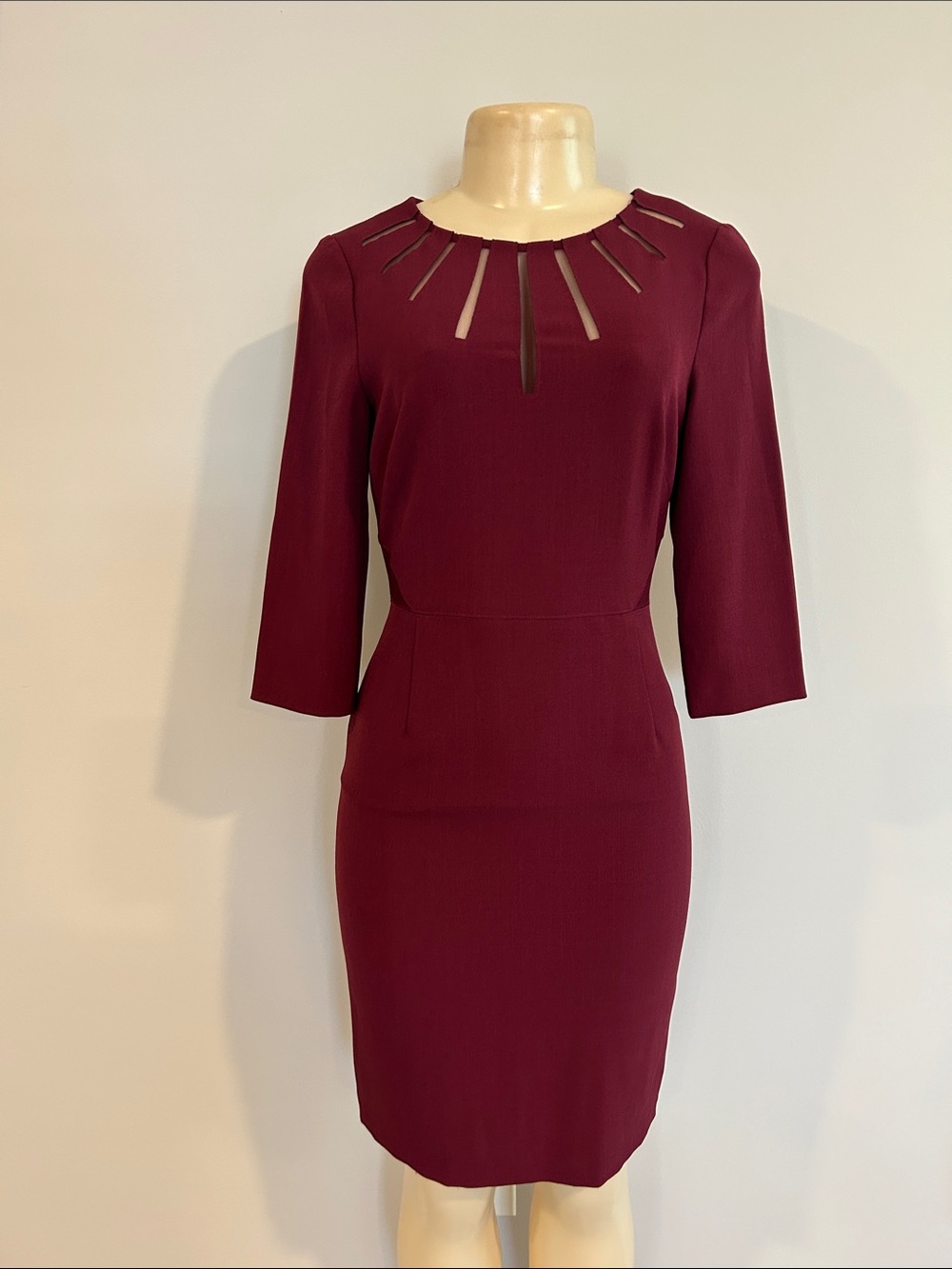 Adrianna Papell Wine Long-Sleeve Sheath Dress with Keyhole Detail